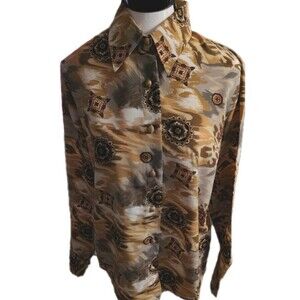 Milano Blouse Size S Button Long Sleeve Abstract Print
